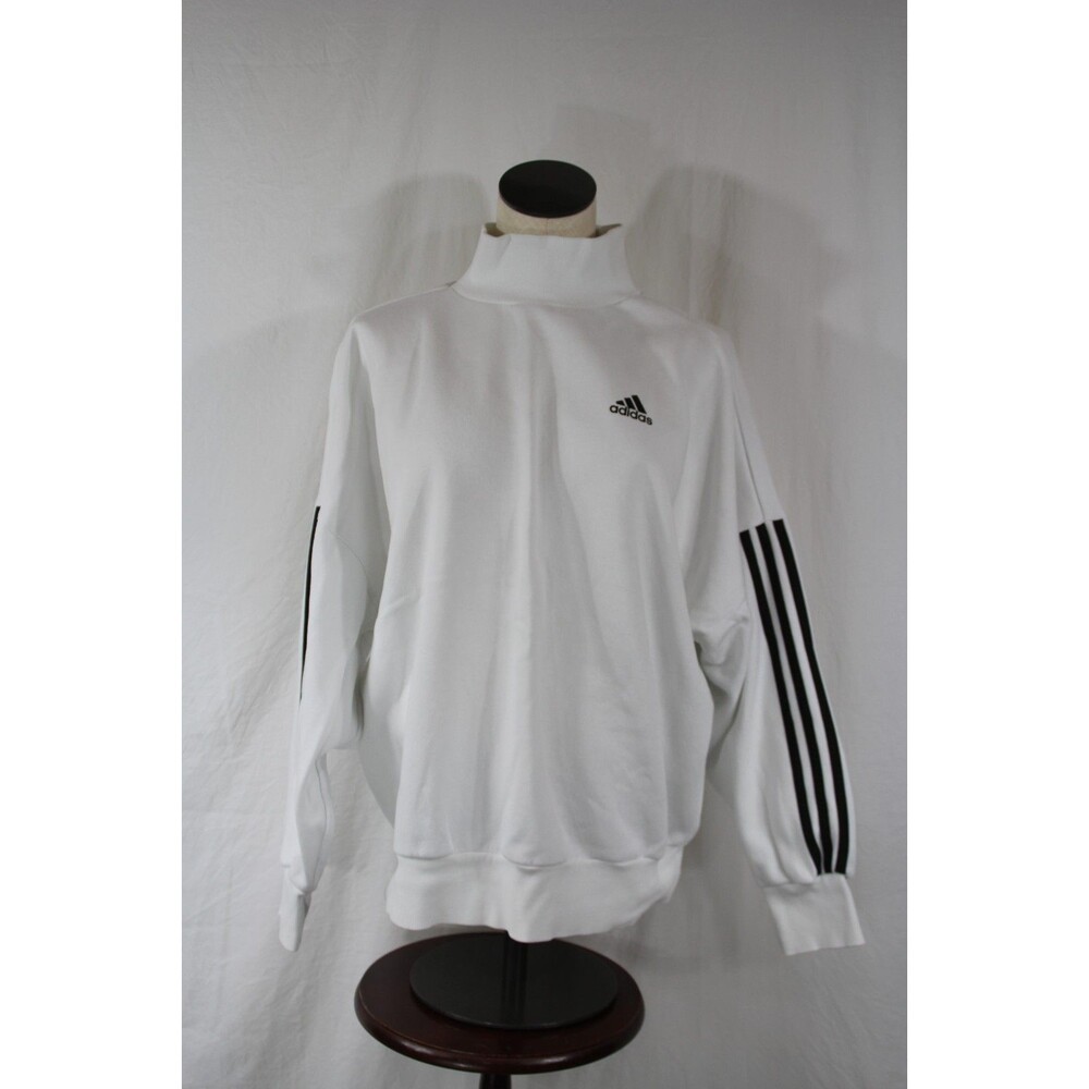 Adidas Women's Sweatshirt White Oversized High Neck Pullover Comfy Warm Size SM